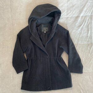 J. Percy 100% Merino Wool Hooded Coat Adjustable Waist, Gray